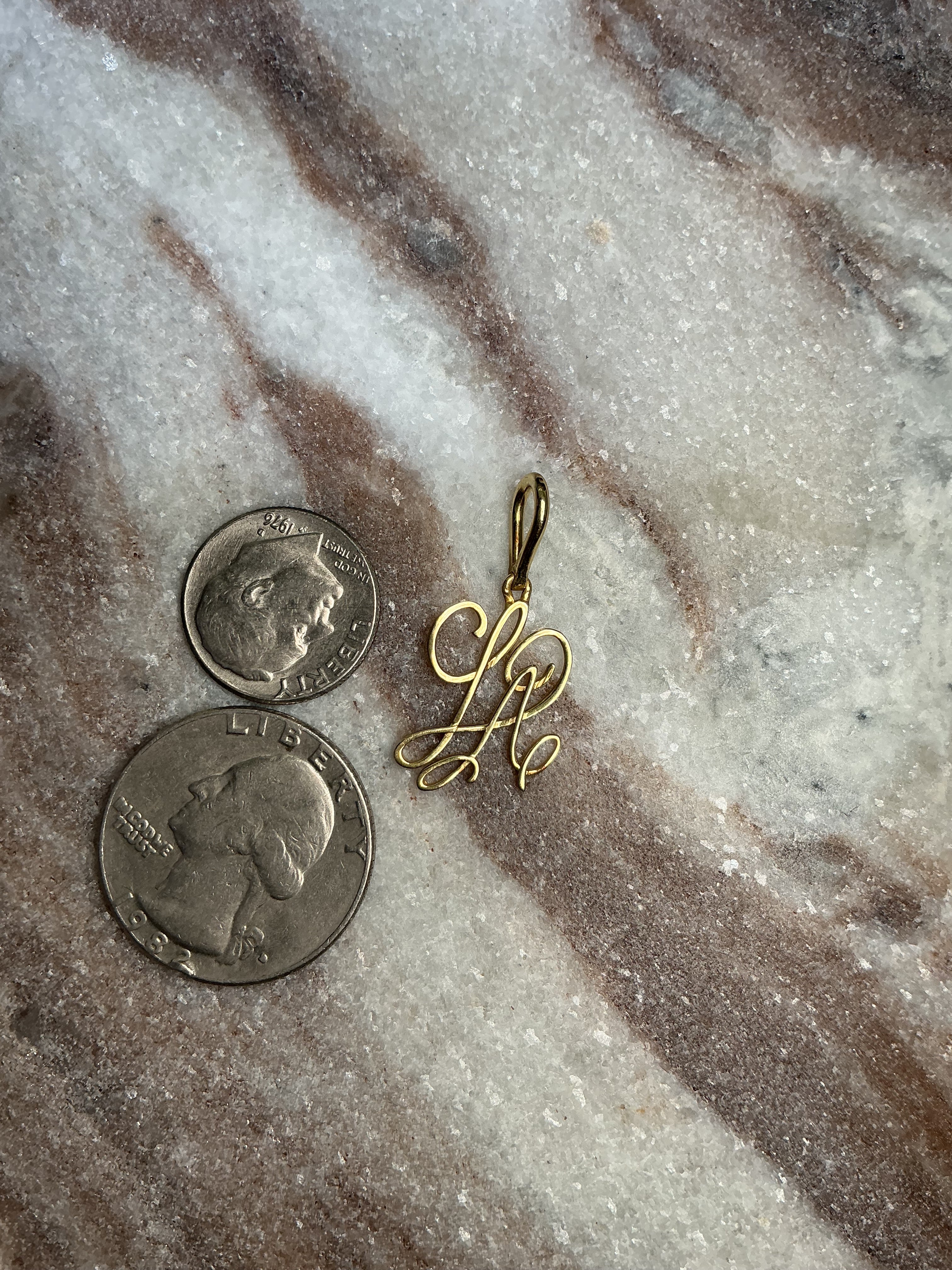 14K Gold “LA” Script Pendant