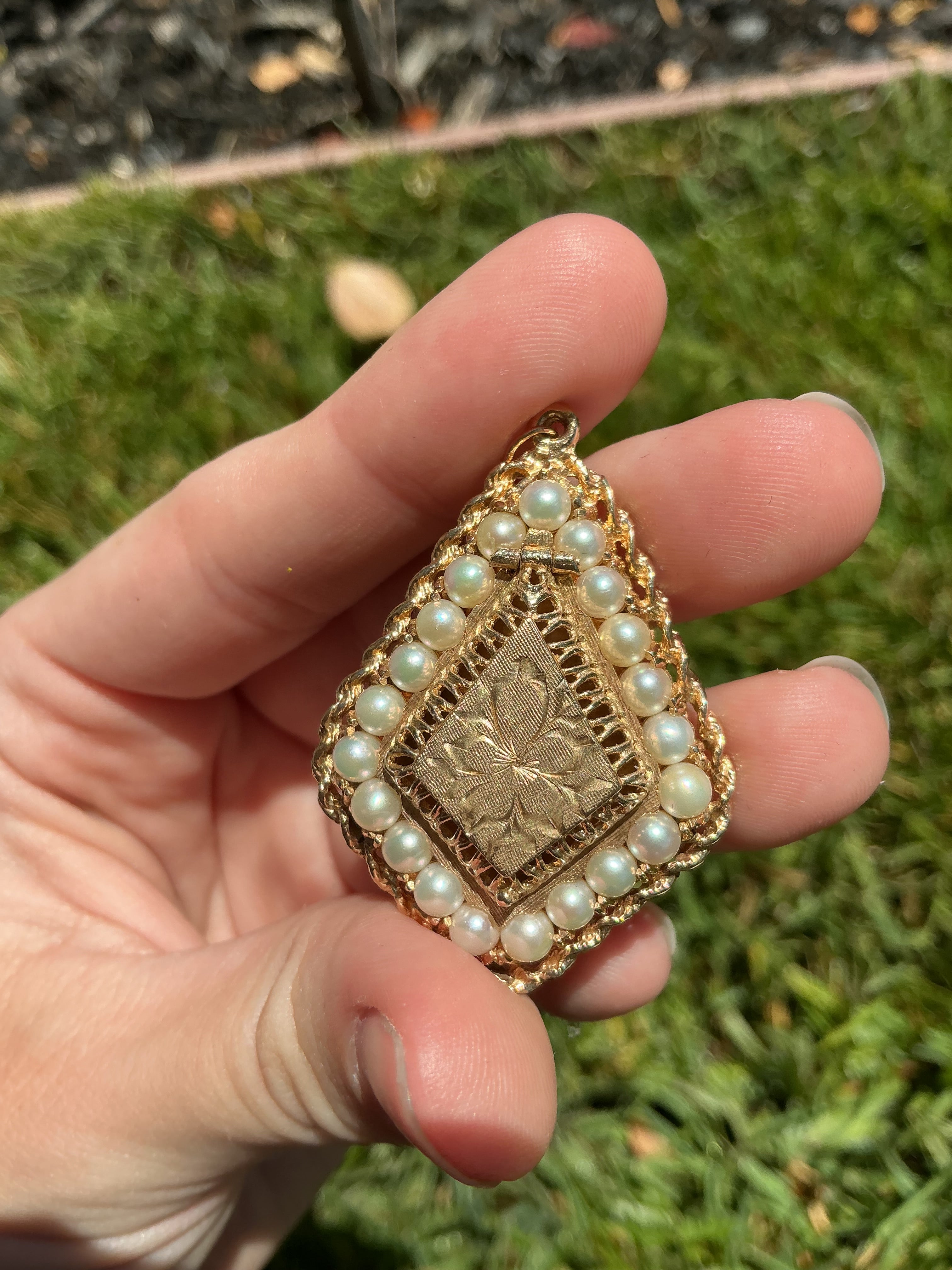 14K Gold Vintage Pearl Locket Pendant