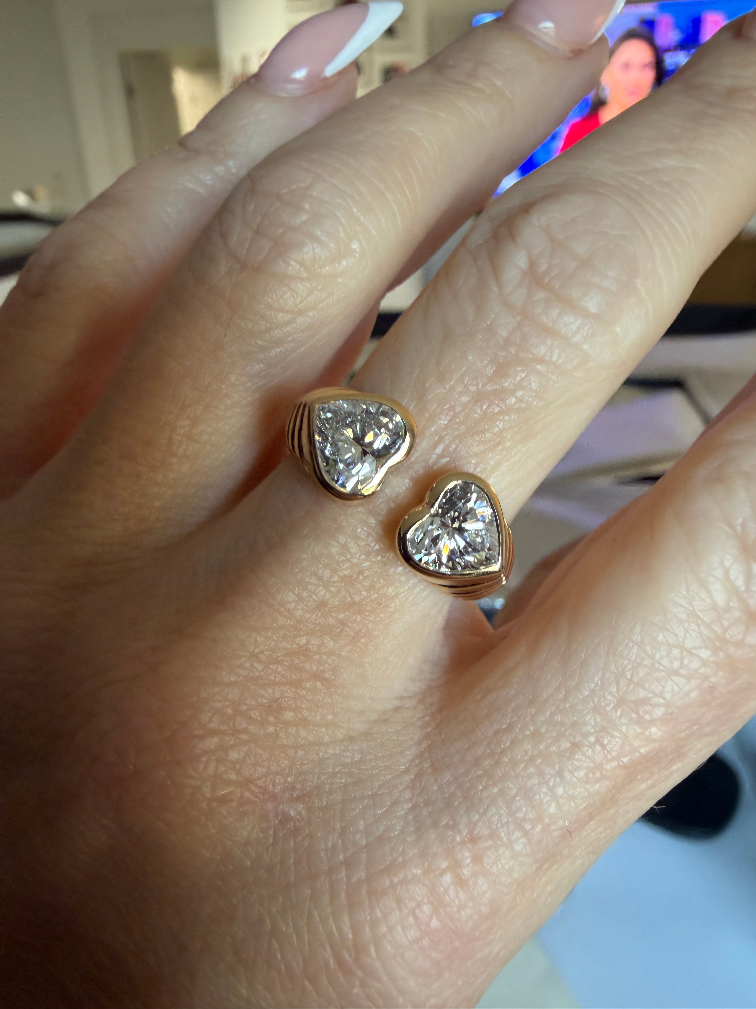 2 ctw Double Heart Lab Diamond Ribbed Ring