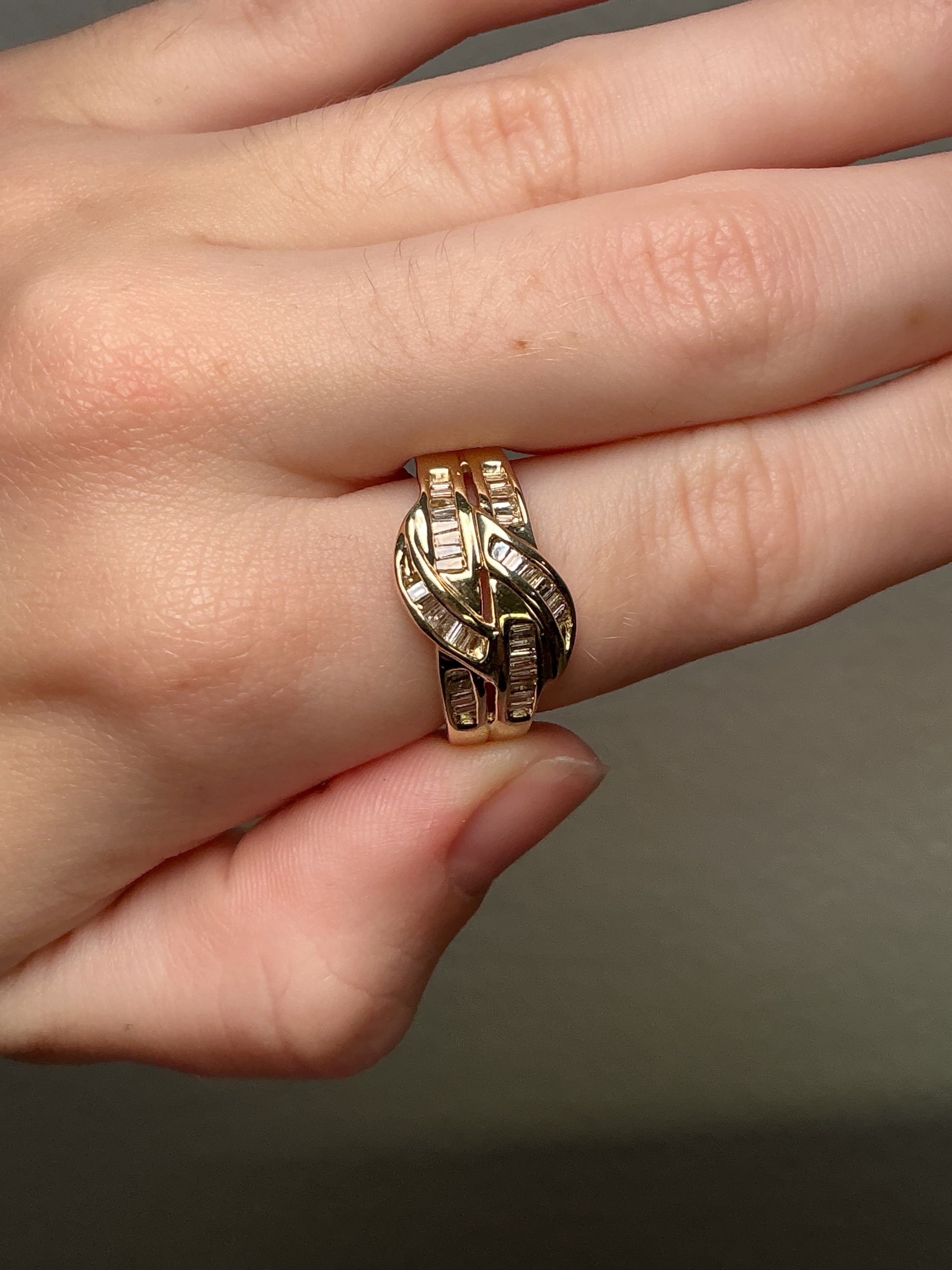 14K Yellow Gold Baguette Diamond Crossover Ring