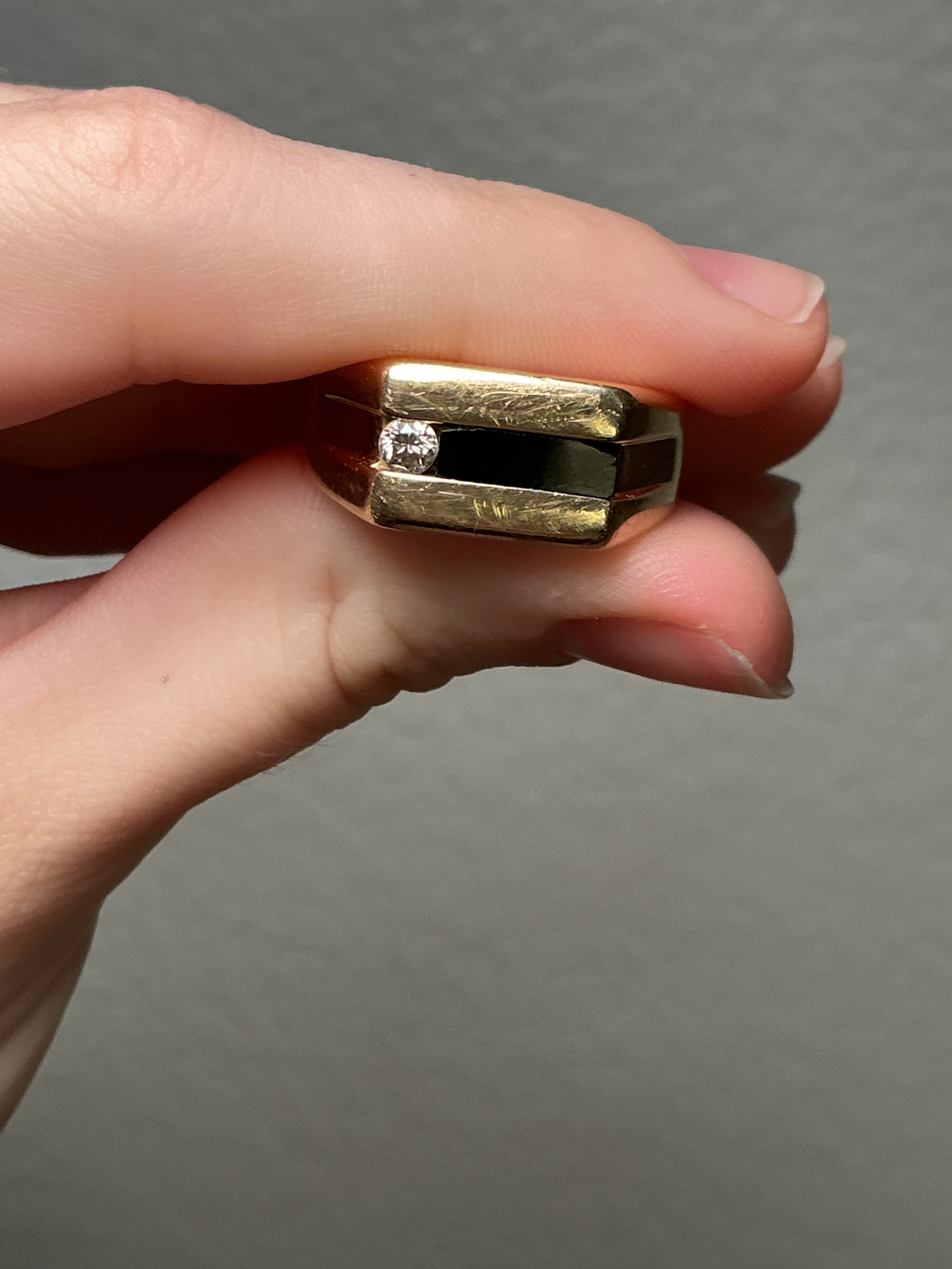 14K Yellow Gold Diamond & Onyx Signet Ring