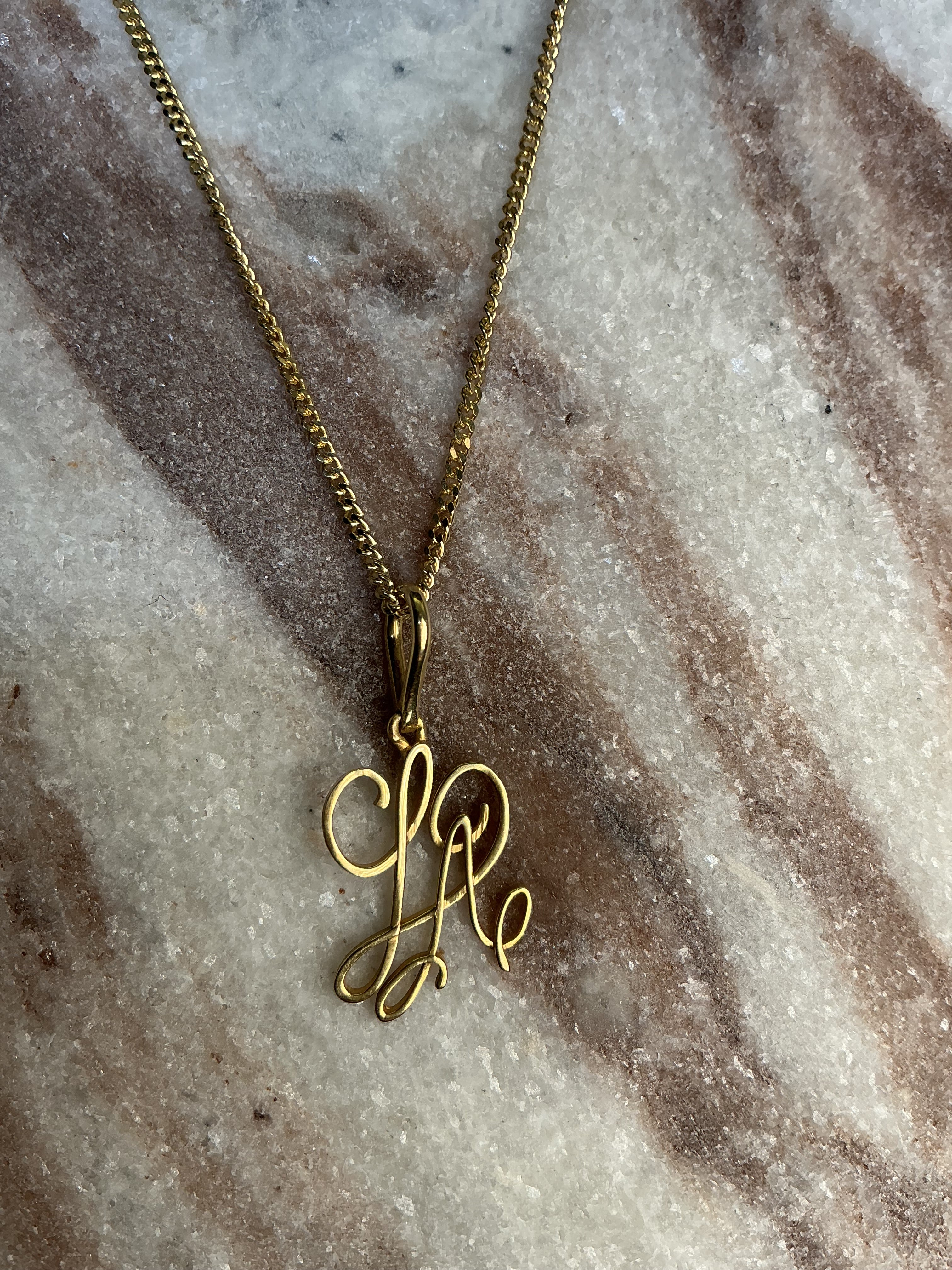 14K Gold “LA” Script Pendant