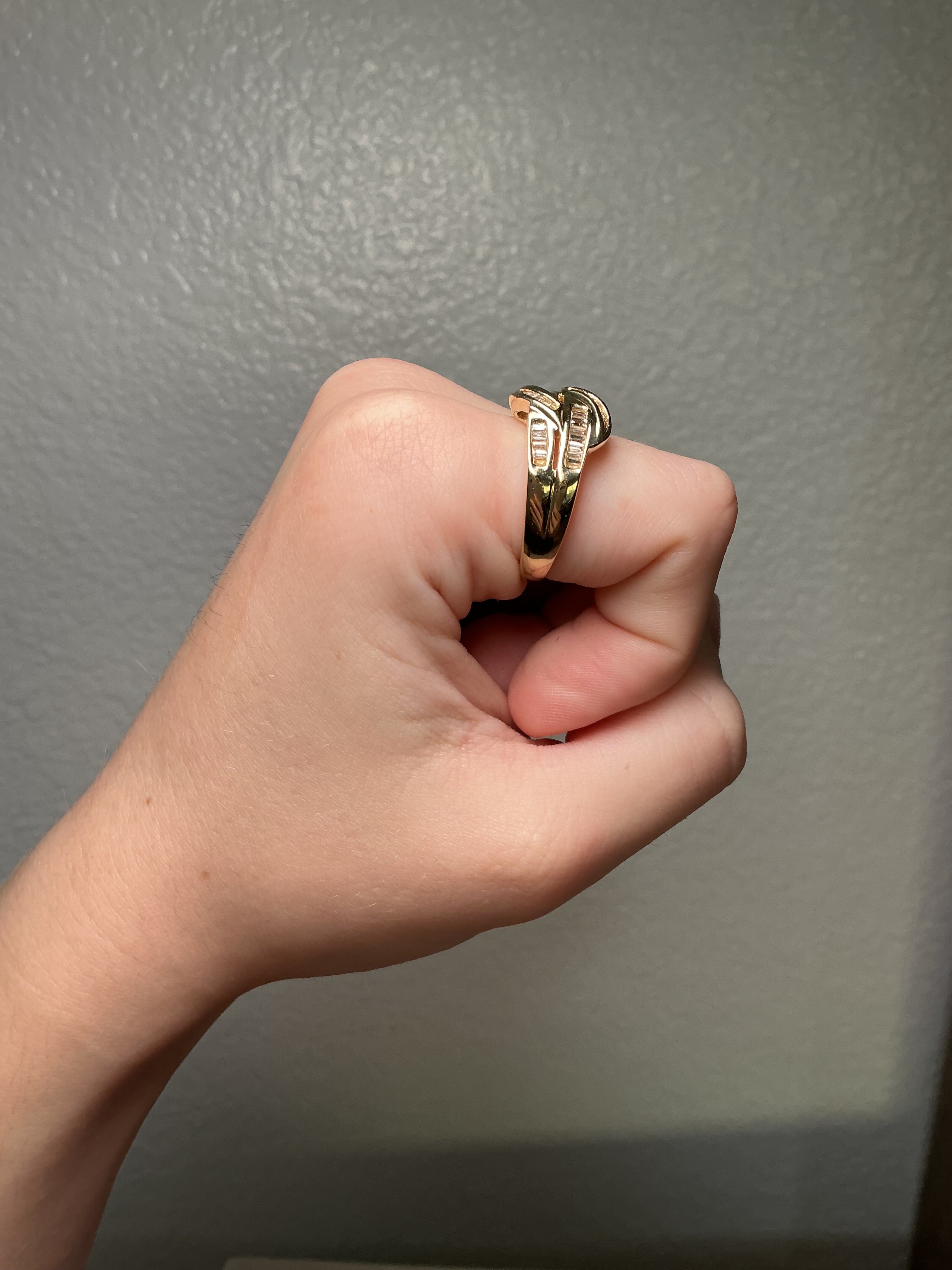 14K Yellow Gold Baguette Diamond Crossover Ring
