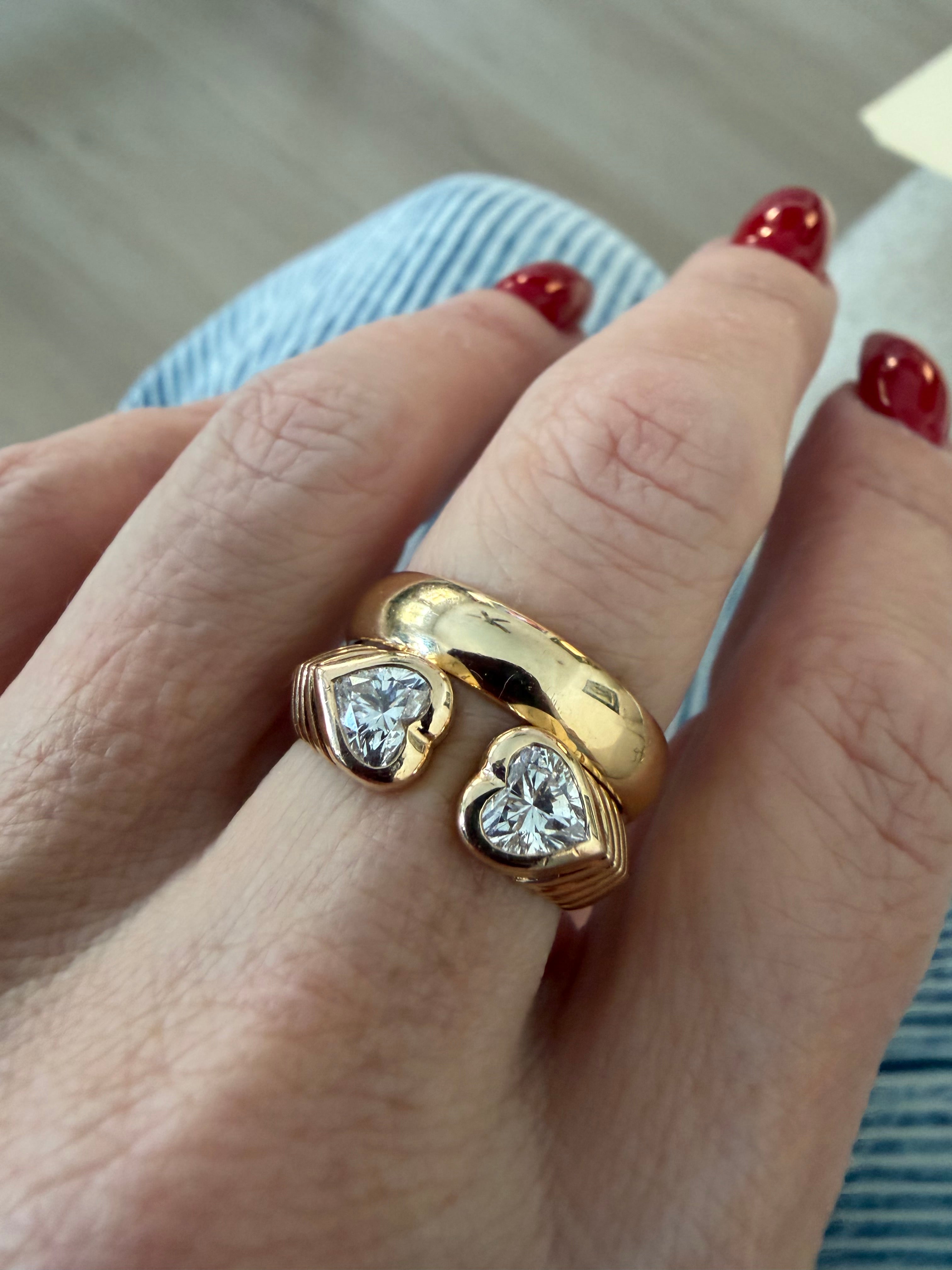 2 ctw Double Heart Lab Diamond Ribbed Ring