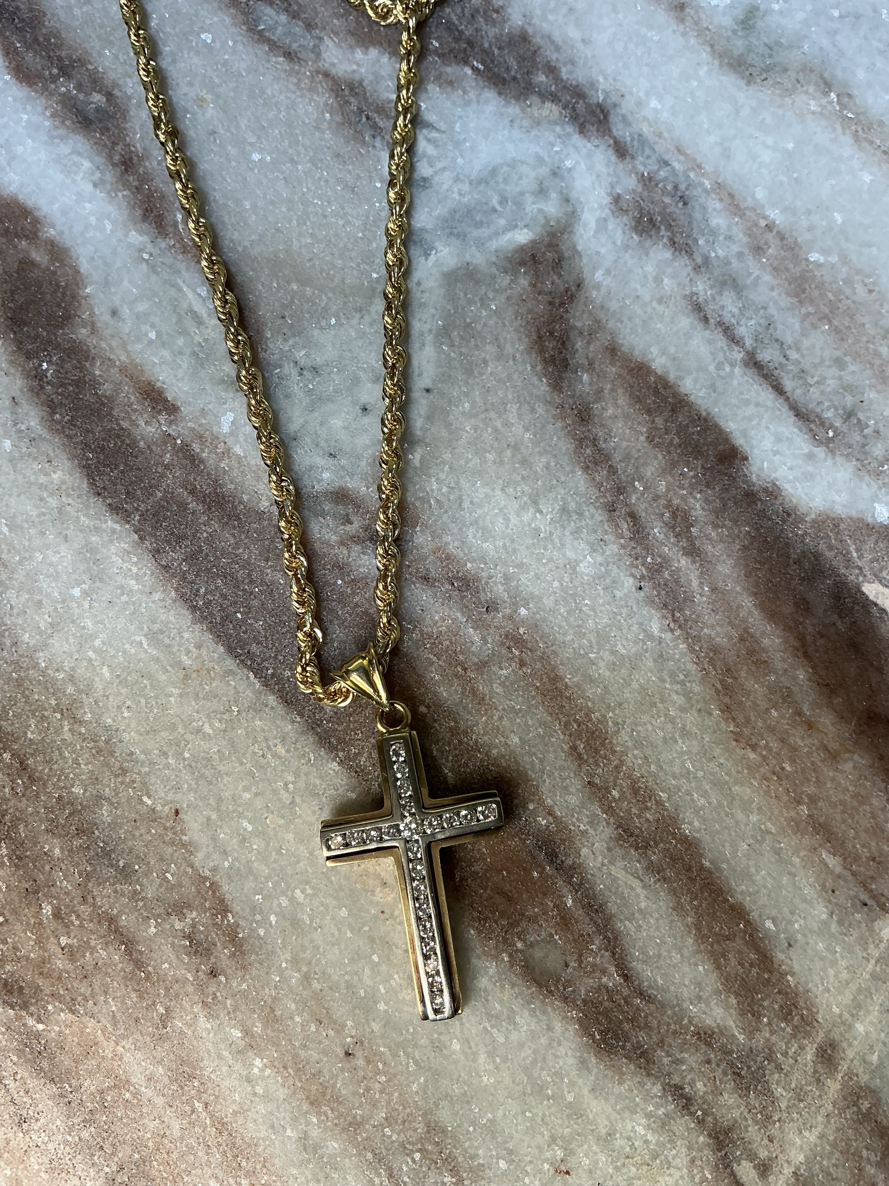 14K Gold Diamond Cross Pendant