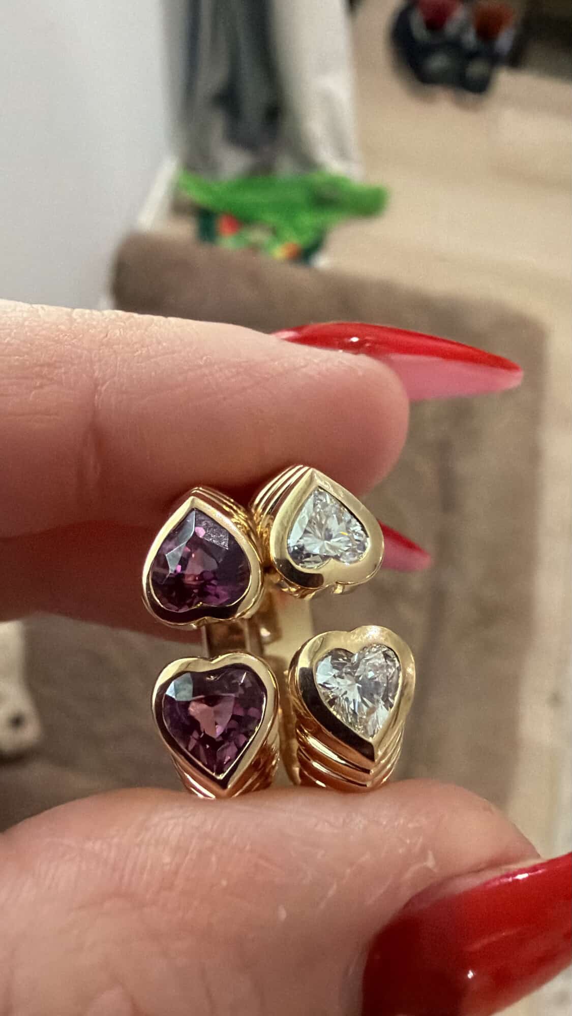 1 ctw Double Heart Lab Diamond Ribbed Ring
