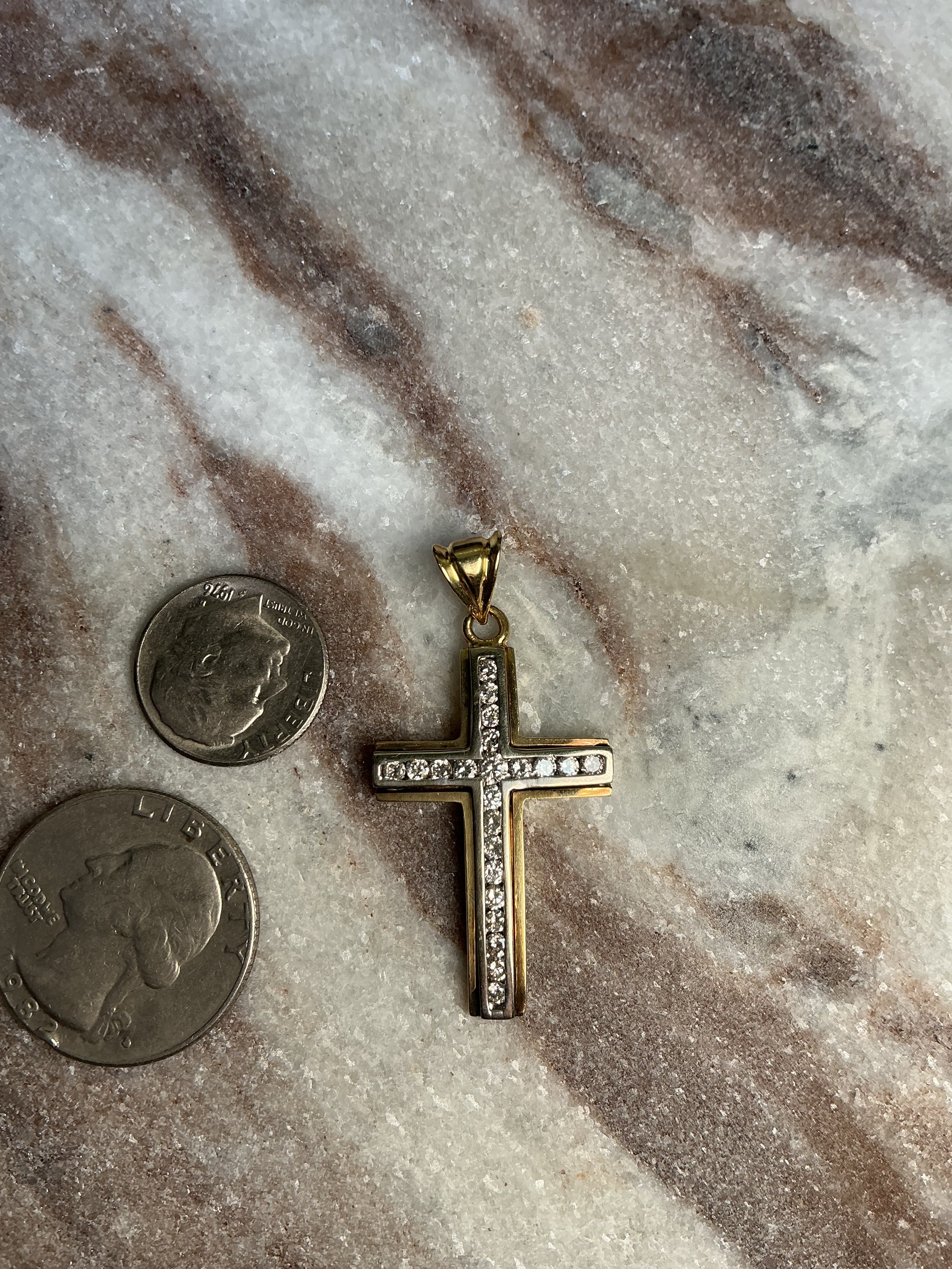 14K Gold Diamond Cross Pendant