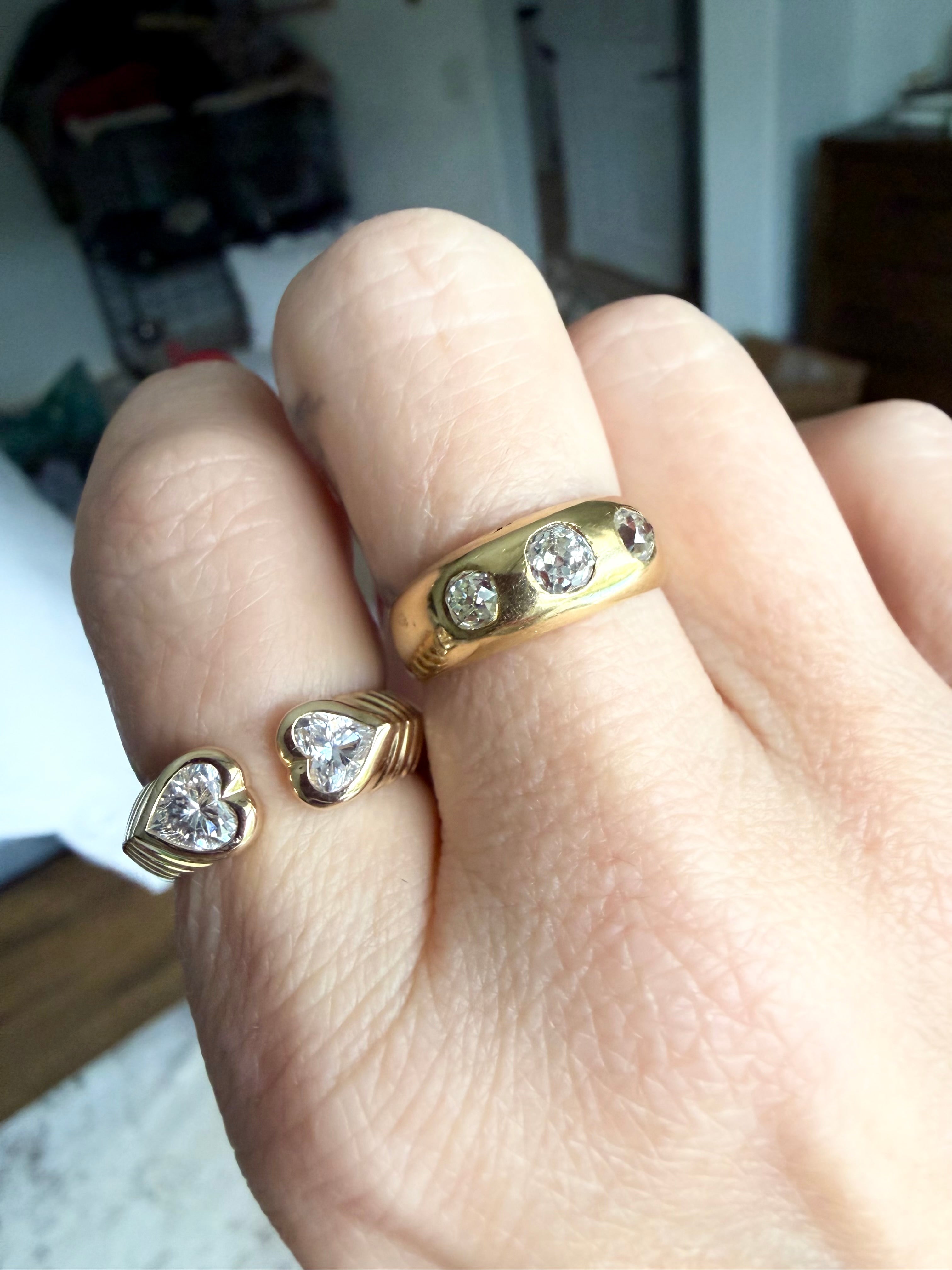 1 ctw Double Heart Lab Diamond Ribbed Ring