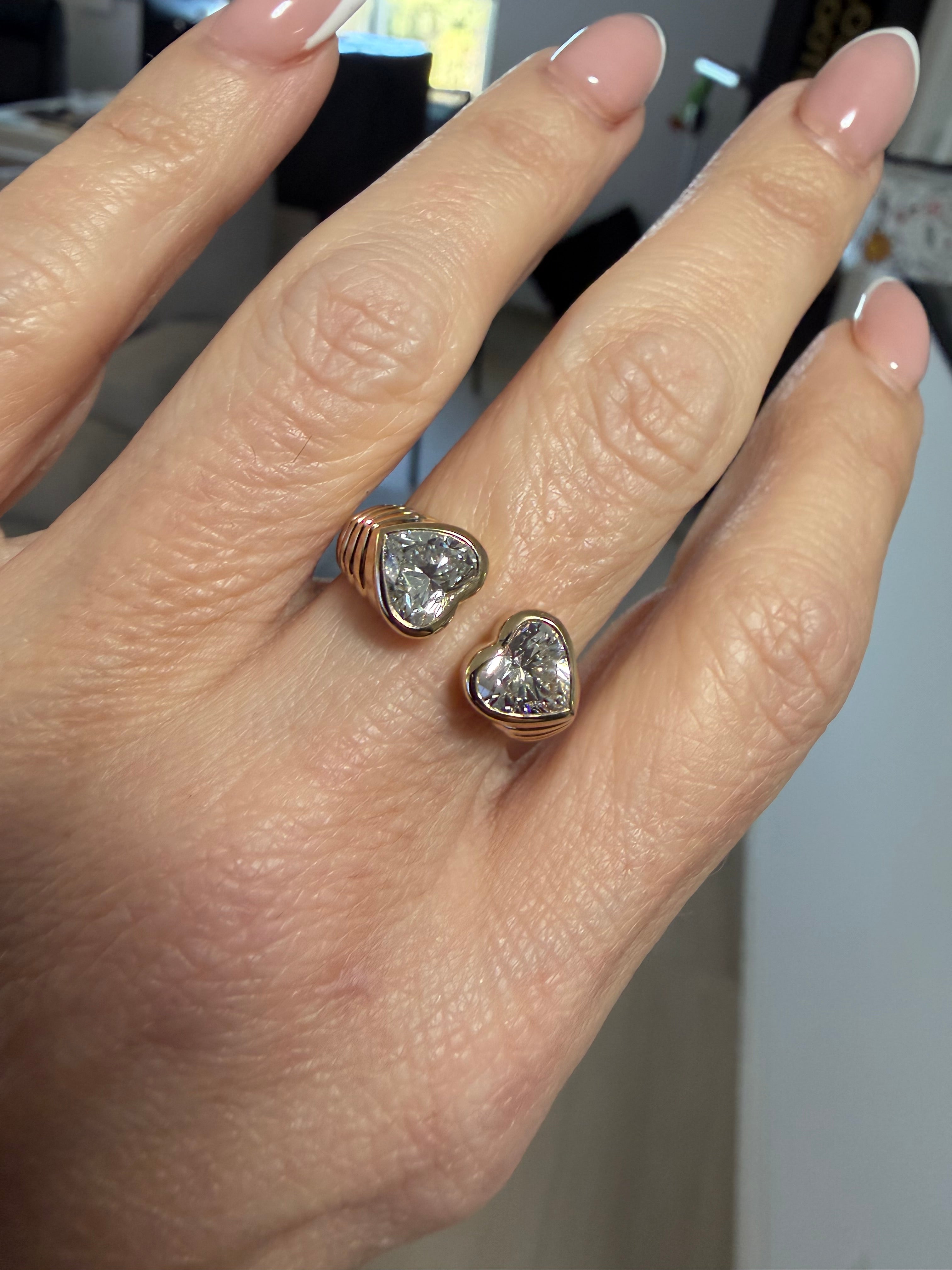 2 ctw Double Heart Lab Diamond Ribbed Ring