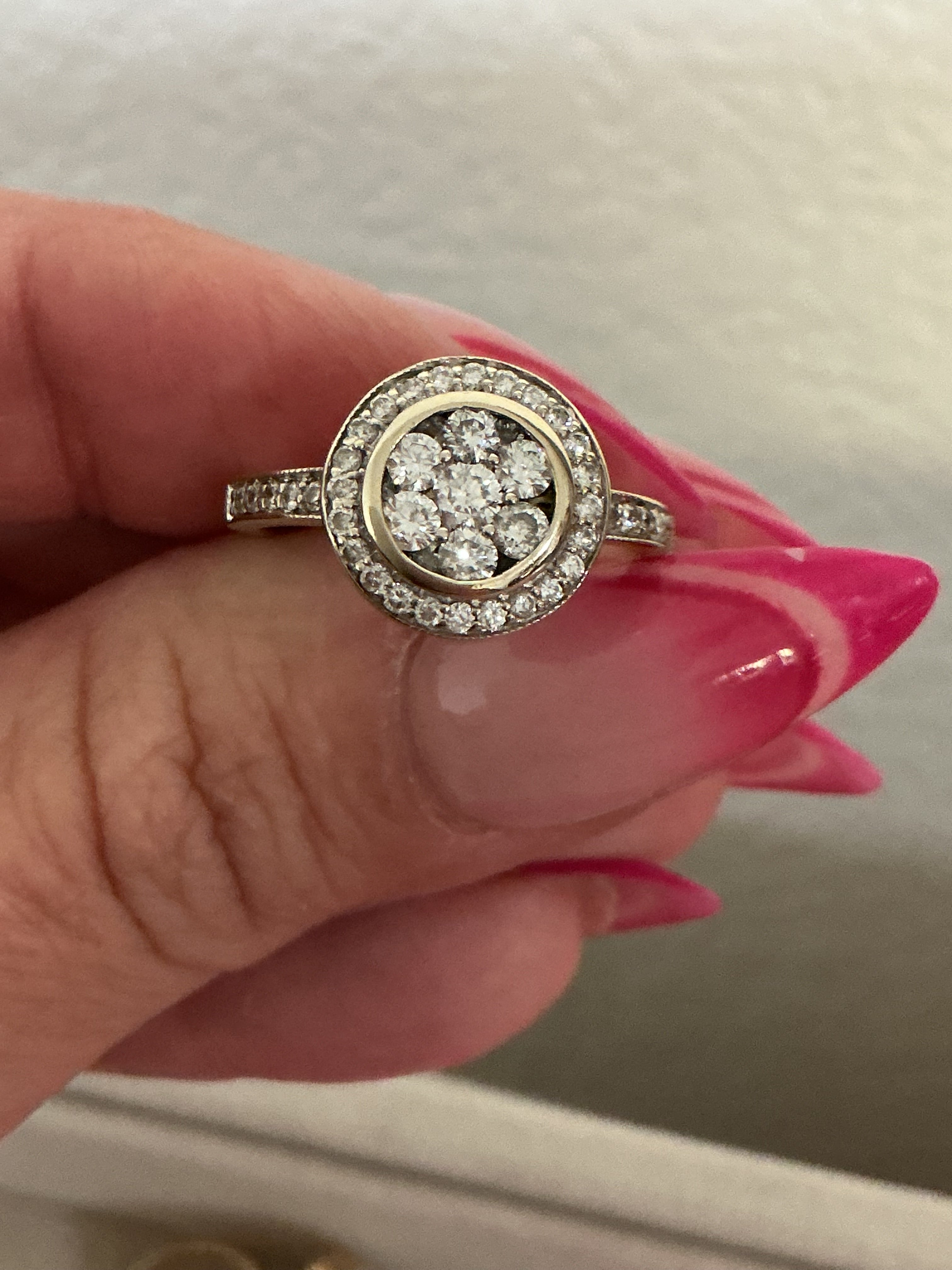 Diamond Cluster Halo Ring in 18K White Gold