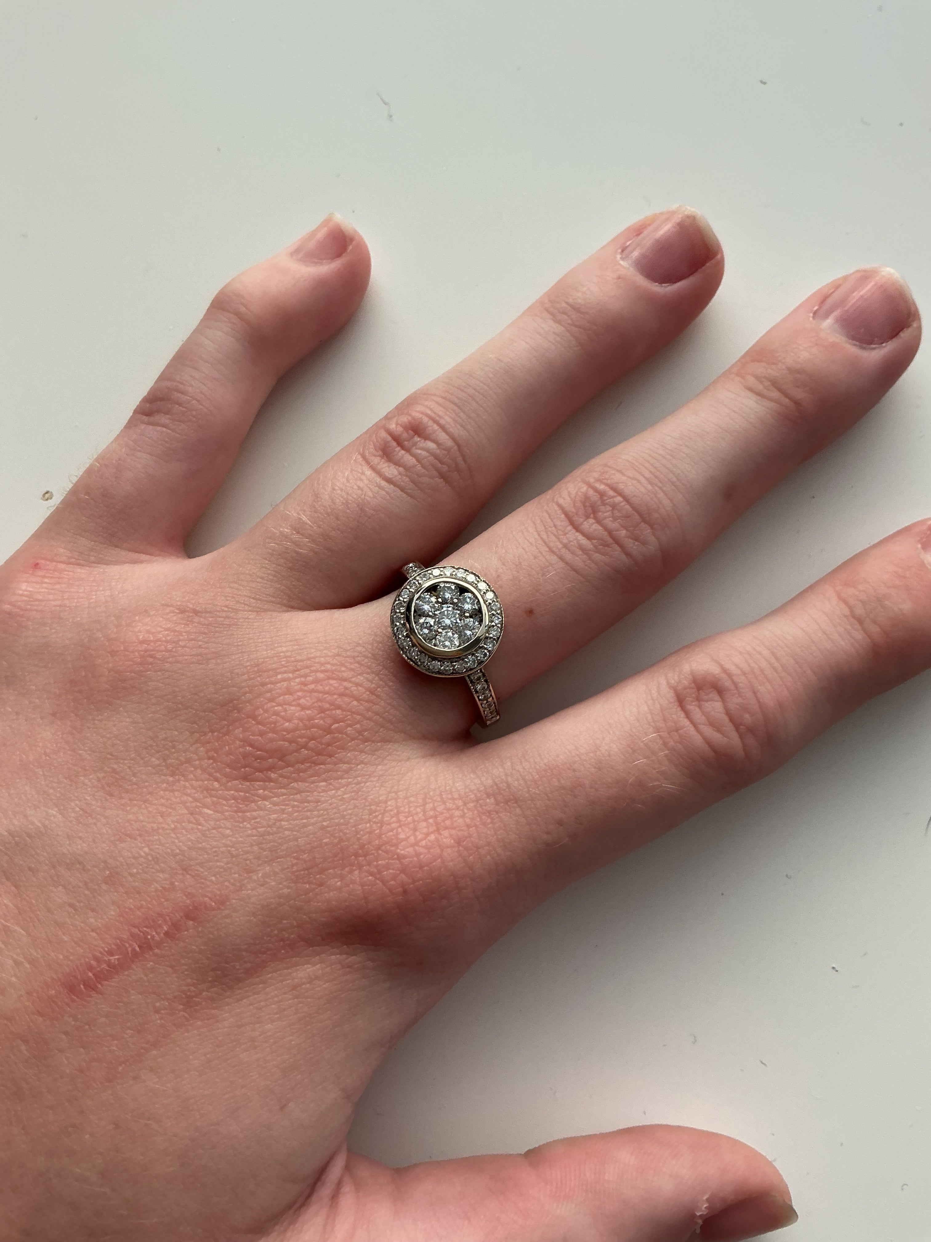 Diamond Cluster Halo Ring in 18K White Gold