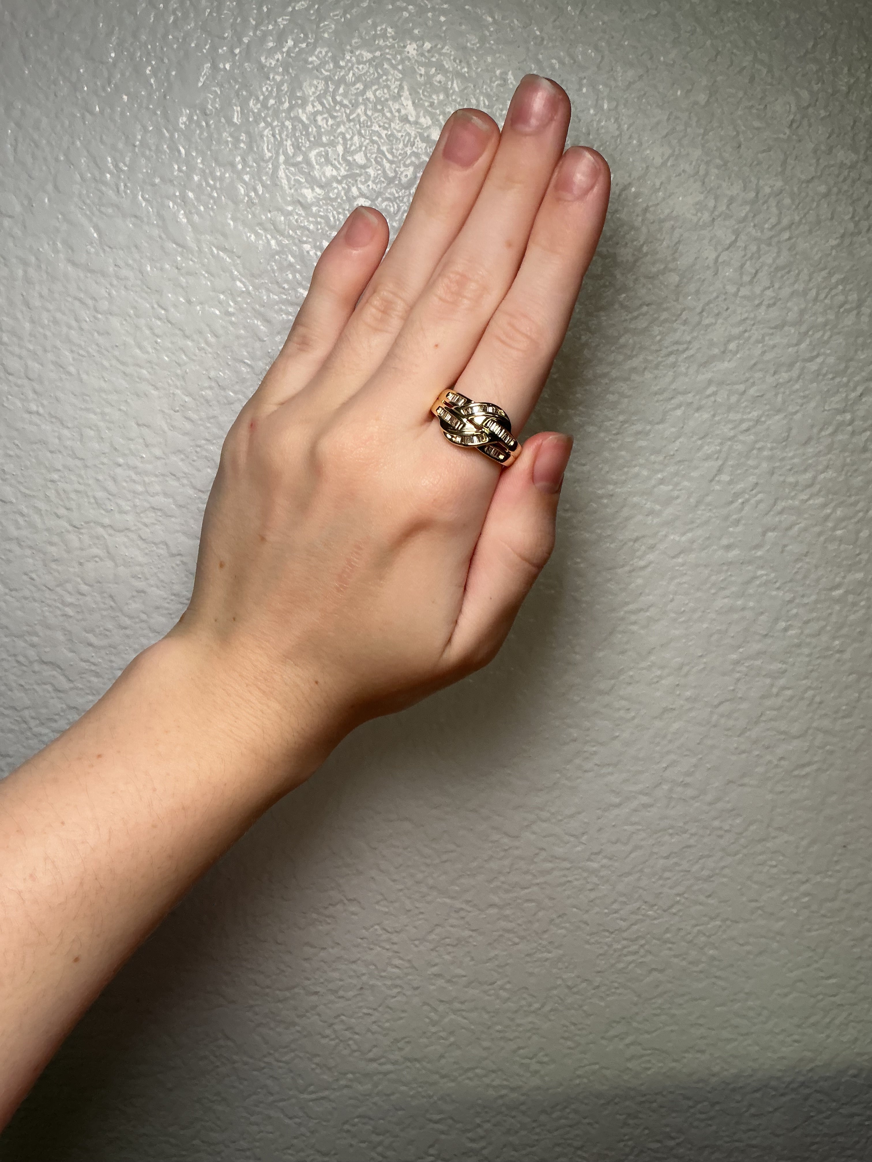 14K Yellow Gold Baguette Diamond Crossover Ring